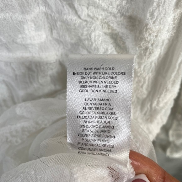 Democracy White Lace Tiered Bell Sleeve Peasant Top Blouse Shirt Size S Boho - Picture 6 of 7